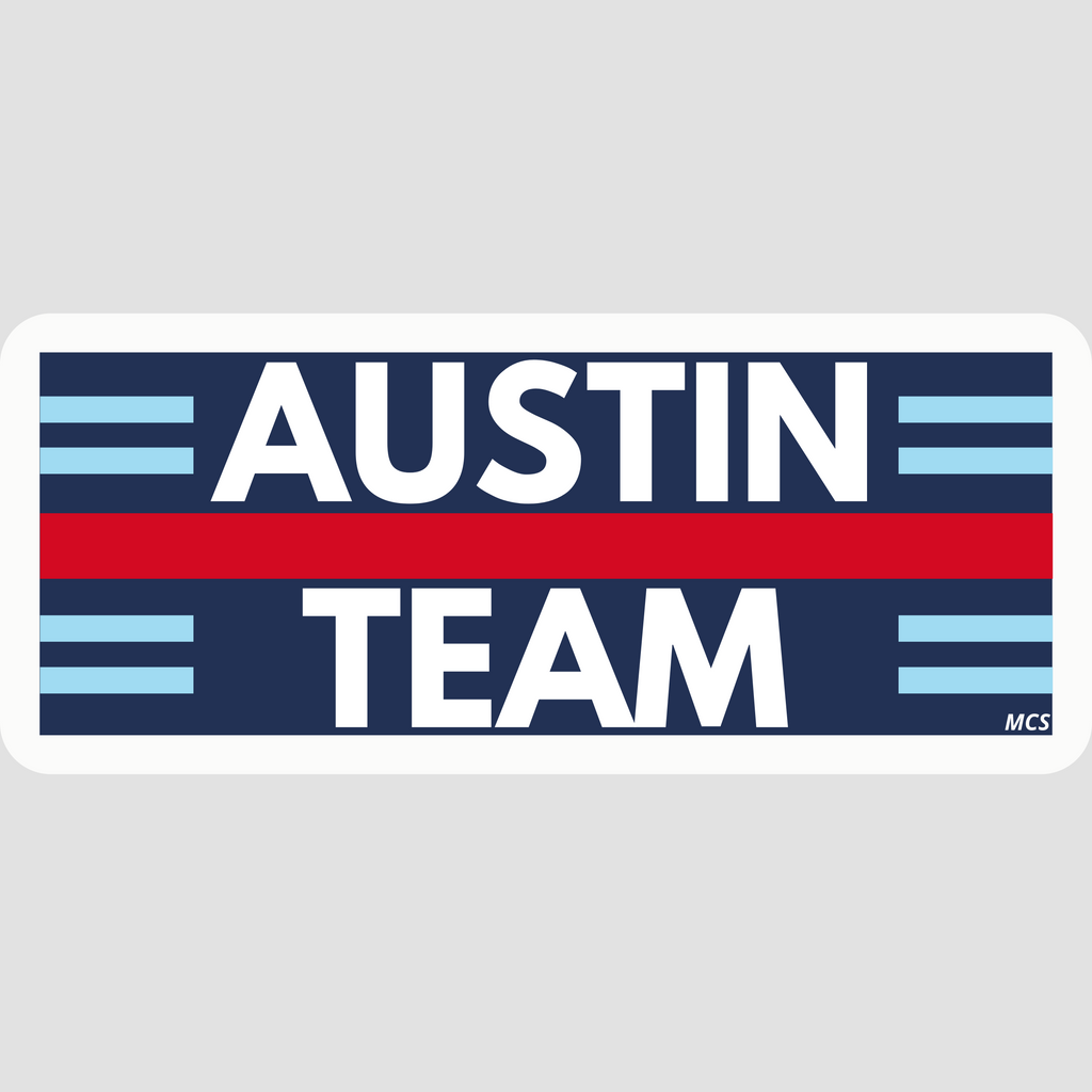 Sticker Parodique Austin Team – L’élégance sportive à l’état pur